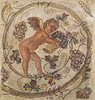 Ein Amor, der Trauben pflückt, Fragment eines Pflasters aus Karthago, Tunesien (Mosaik) von Roman